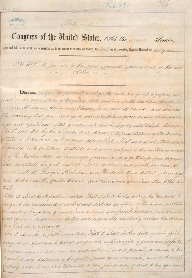 Reconstruction Act of 1867 document