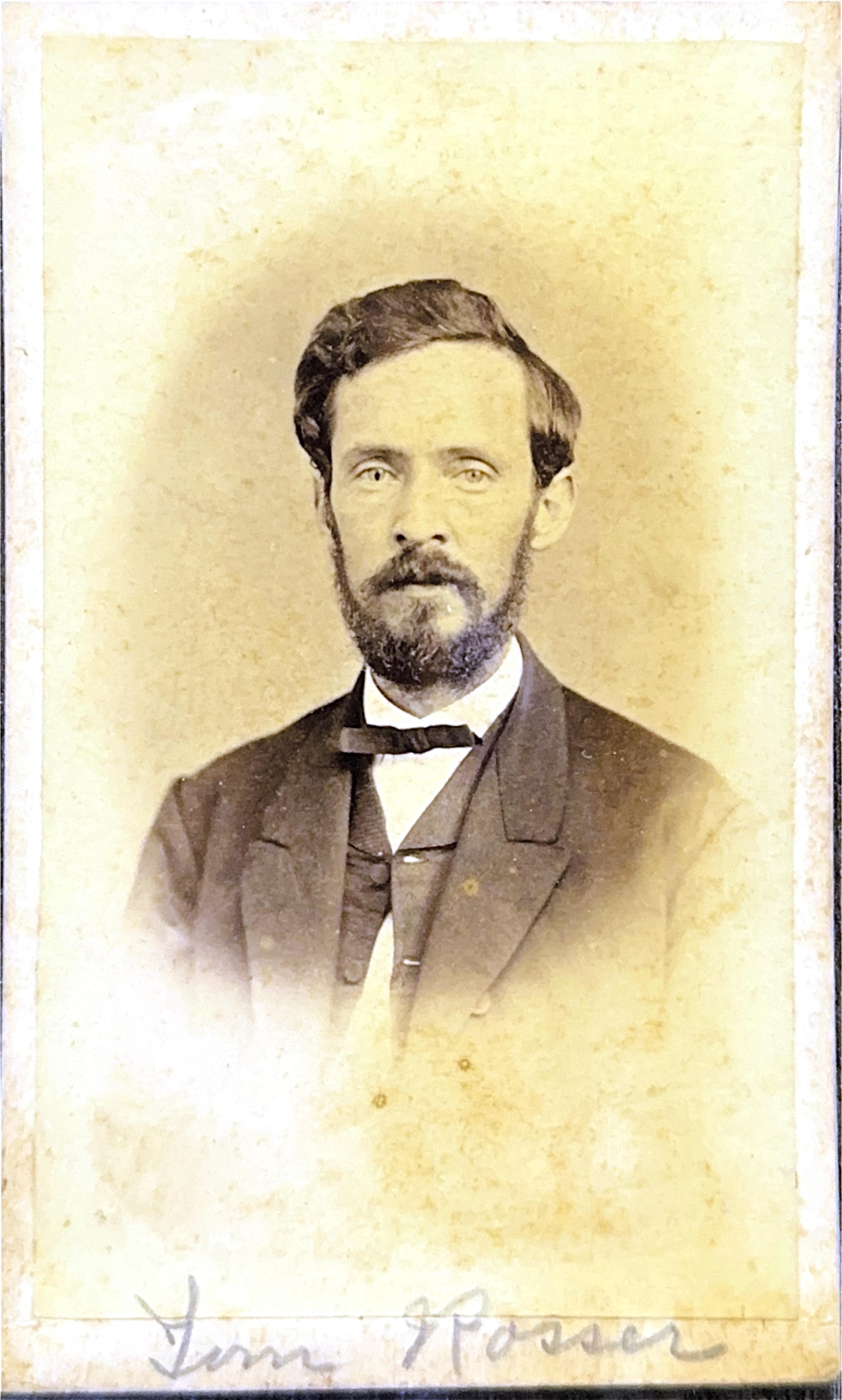 Portrait of the bust of General Thomas L Rosser in military uniform facing the camera. His name is written at the bottom of the image in cursive.
