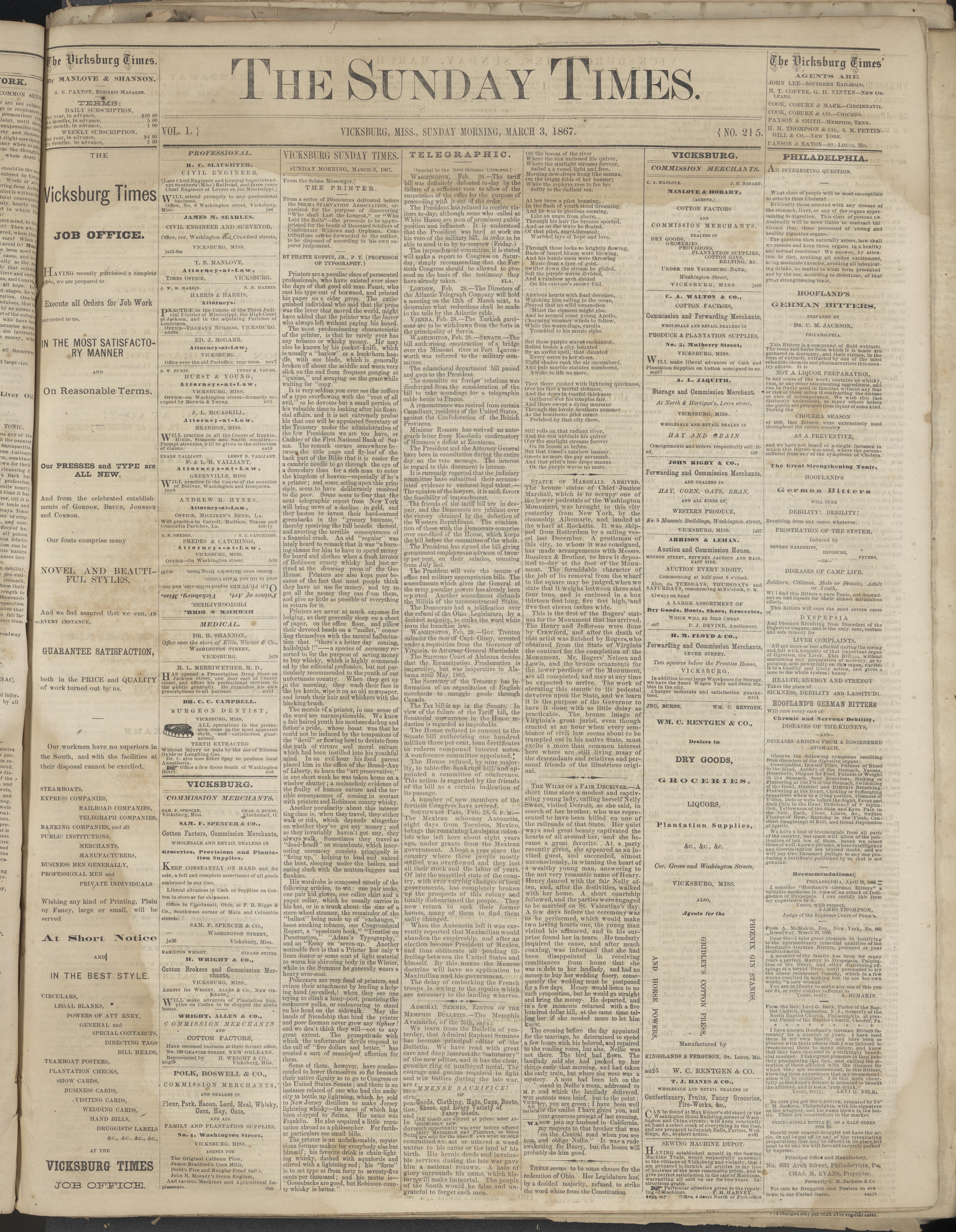 The Vicksburg Daily Times, Volume 1, Number 215